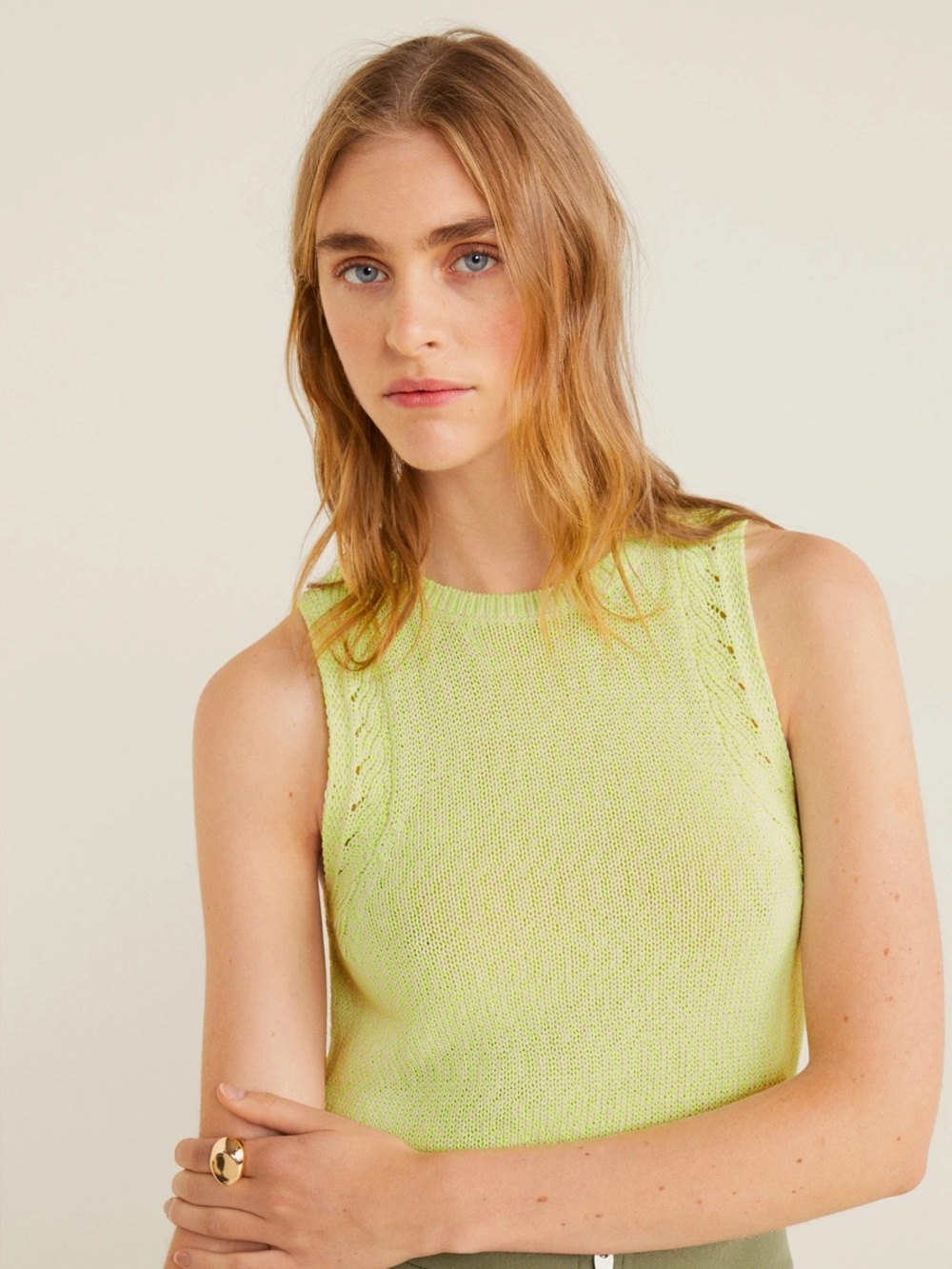 Mango Neon Lime Knit Tank Top Woman’s Size Small | NWOT